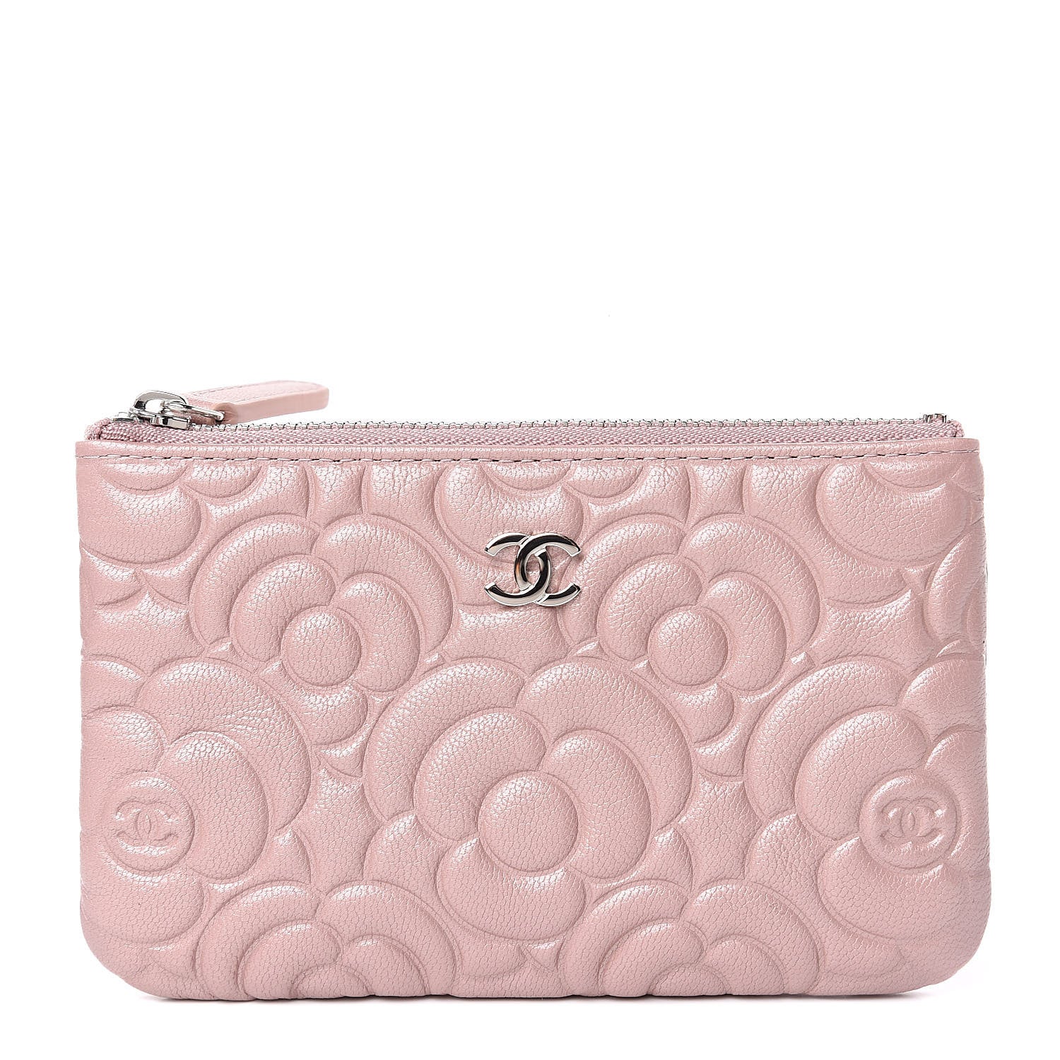Chanel Goatskin Camellia Embossed Cosmetic Pouch Light Pink 1 of 7