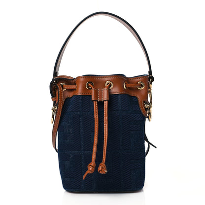 Fendi Denim Vitello King F is Fendi FF Embroidered Mini Mon Tresor Bucket Bag Blue Cuoio 1 of 12