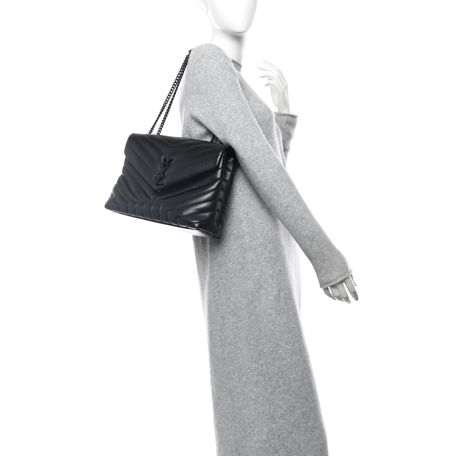Saint Laurent Calfskin Y Quilted Monogram Monochrome Medium Loulou Chain Satchel Black 2 of 11