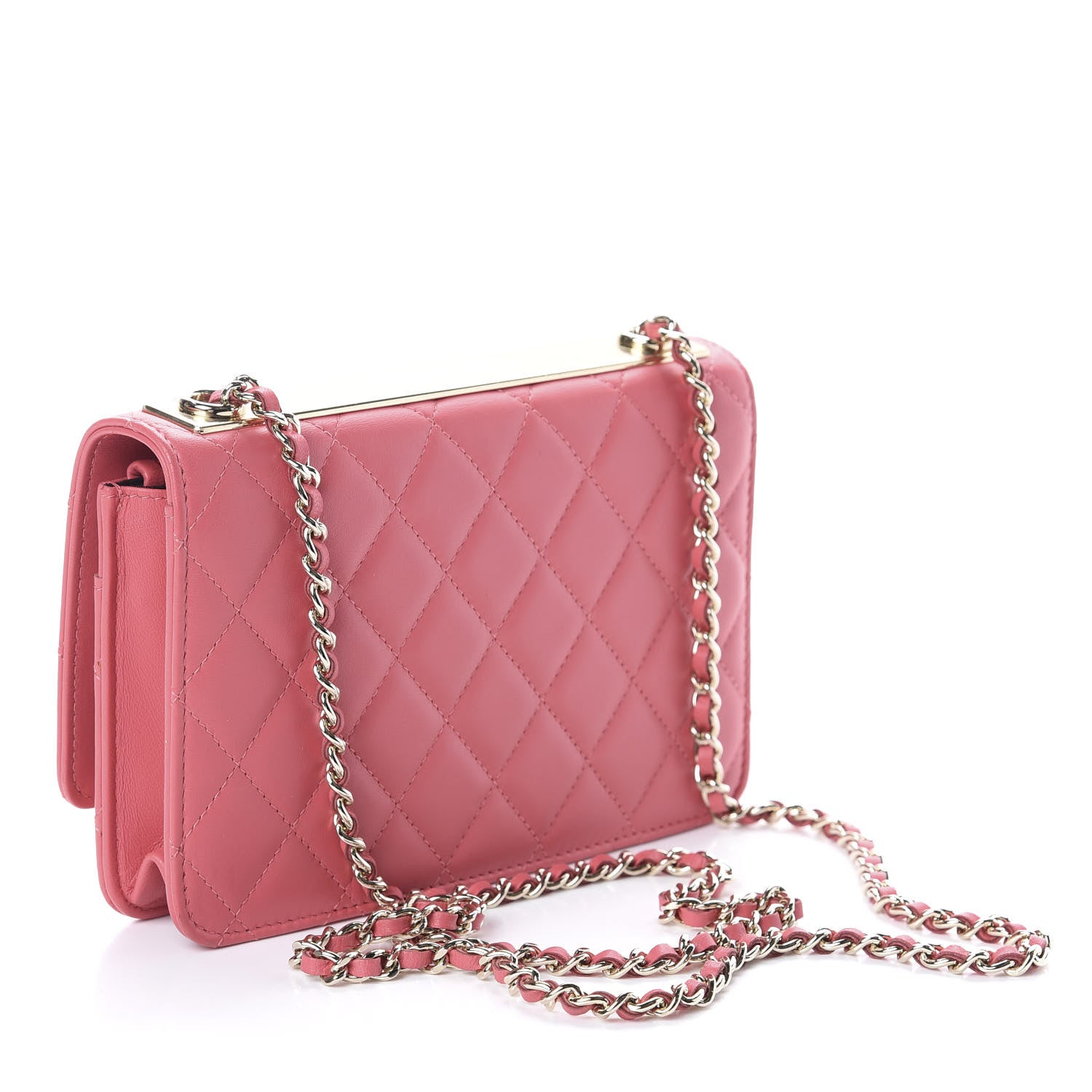 Chanel Lambskin Quilted Trendy CC Wallet On Chain WOC Bright Pink 3 of 10