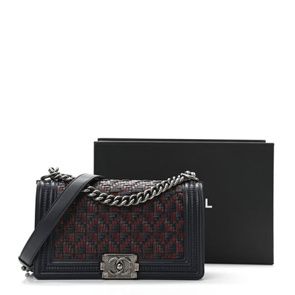Chanel Calfskin Woven Medium Boy Flap Blue Burgundy 11 of 11