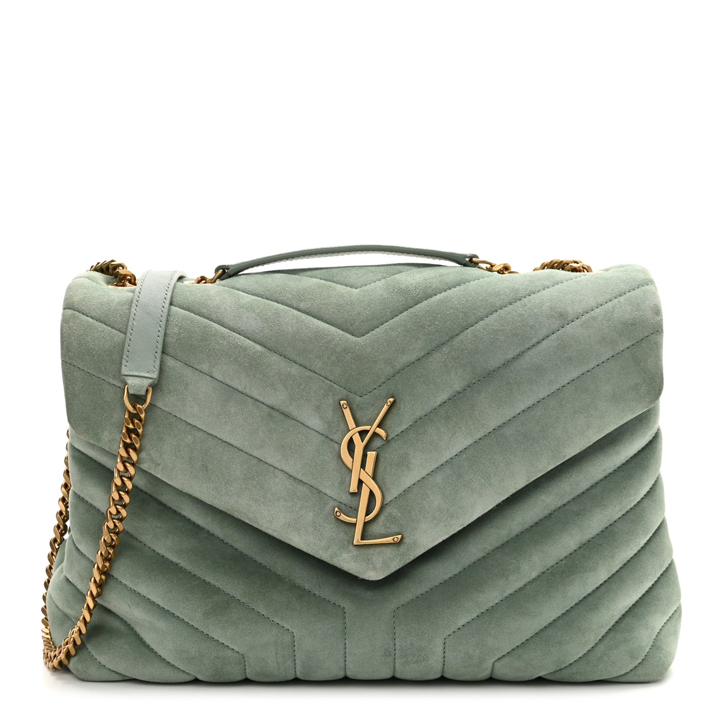 Suede Y Quilted Monogram Medium Loulou Chain Satchel Vert Opaline