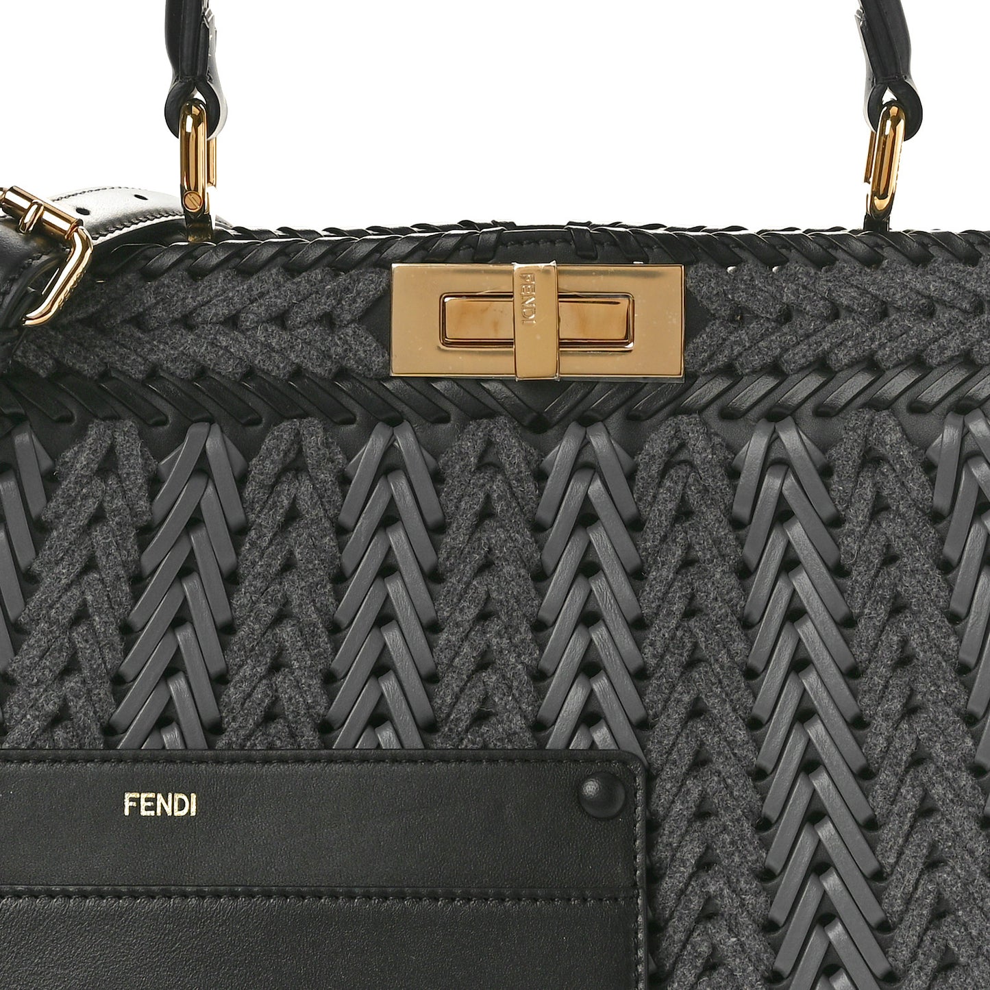 Vitello Shiny Nappa Woven Medium Peekaboo I SEE U Satchel Carbone Slate