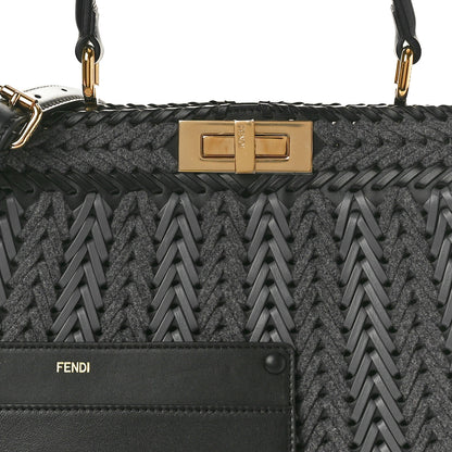 Fendi Vitello Shiny Nappa Woven Medium Peekaboo I SEE U Satchel Carbone Slate 8 of 10