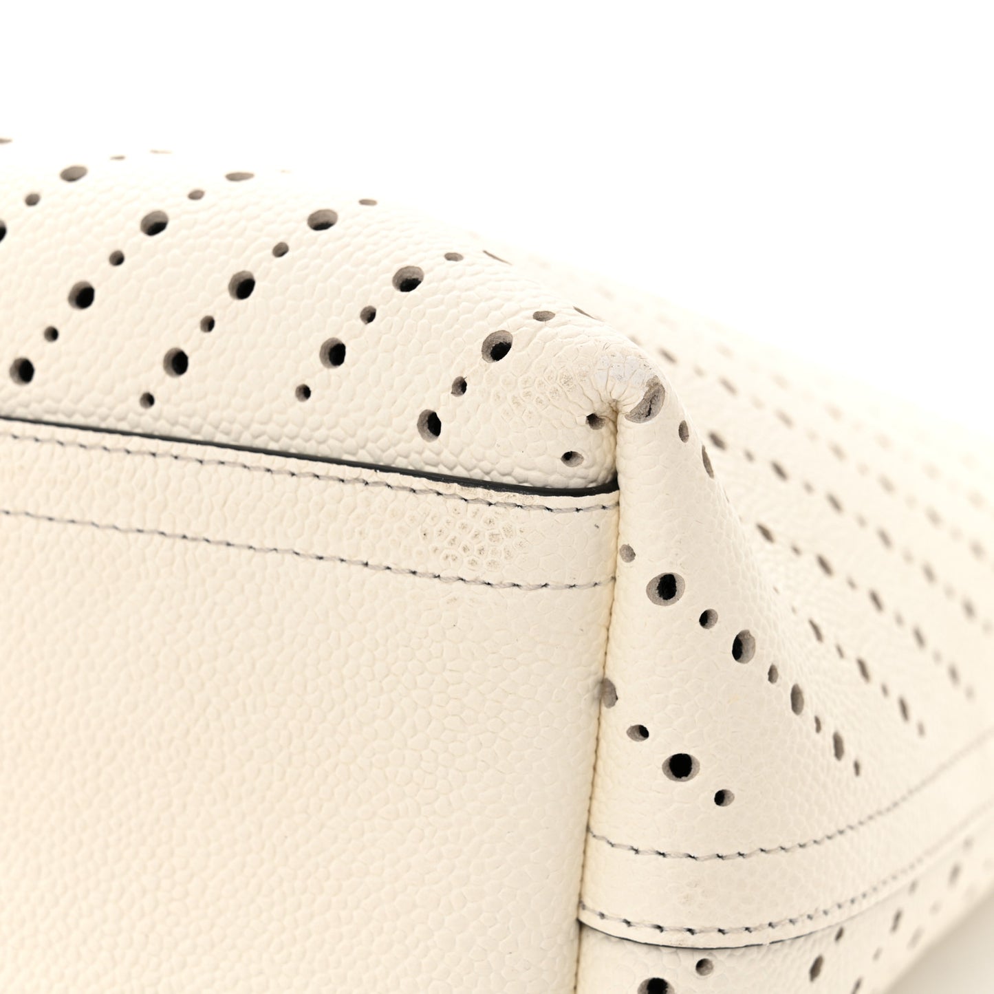 Perforated Grained Calfskin Large Shopping Tote White