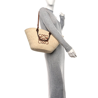 Loewe Calfskin Raffia Paulas Ibiza Medium Anagram Basket Tote Bag Natural Tan 2 of 10