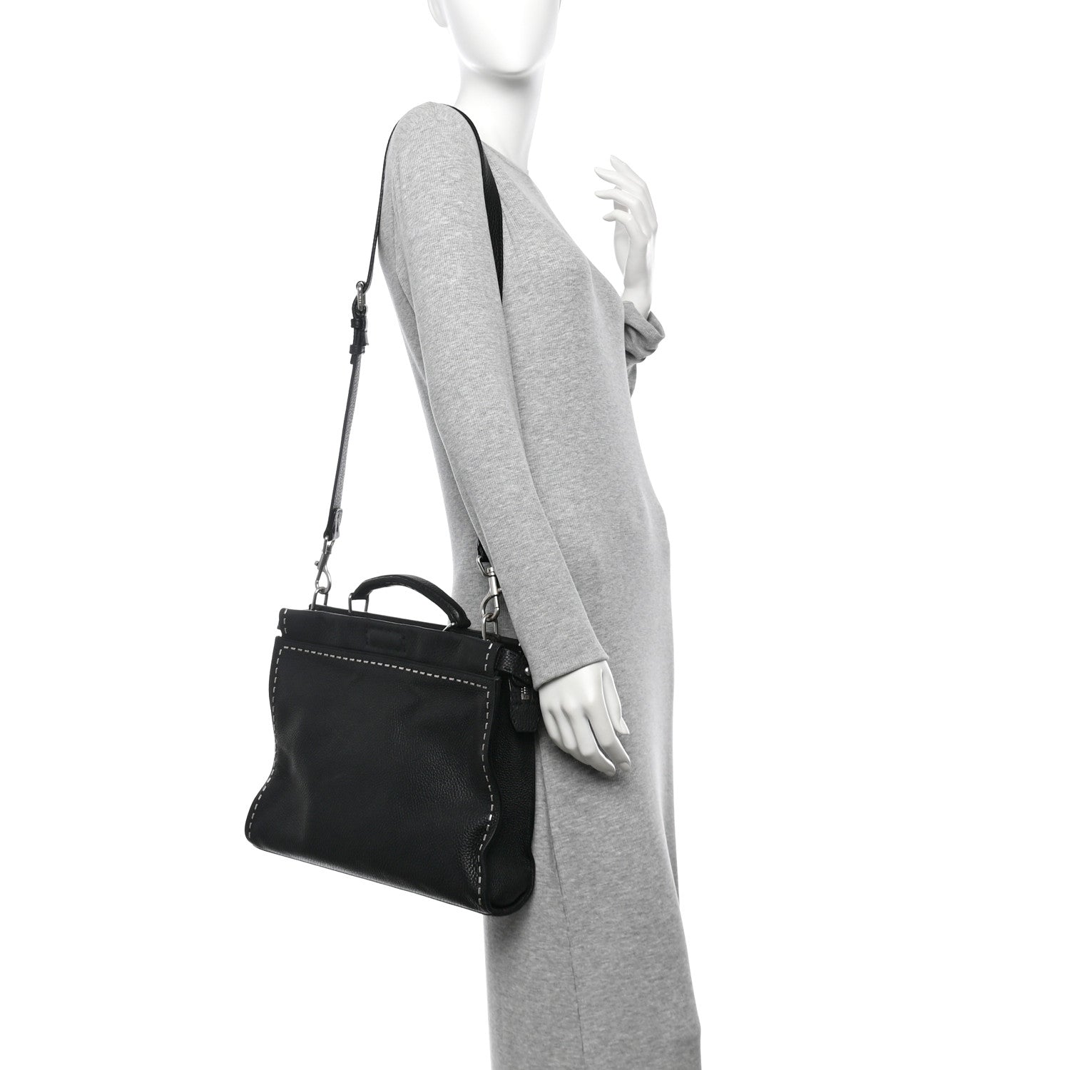 Fendi Cuoio Romano Selleria Studded Large Peekaboo Iconic Fit Satchel Black 2 of 10