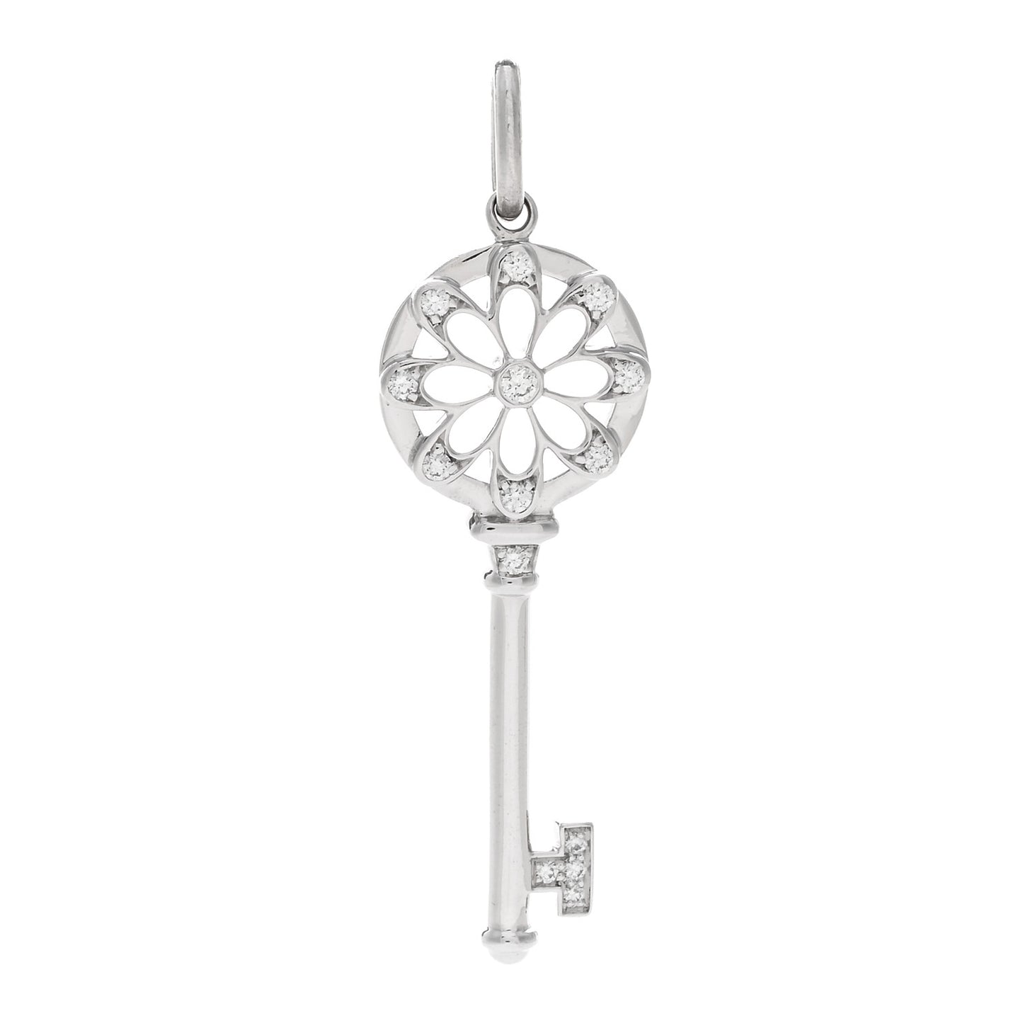 18K White Gold Diamond Floral Key Pendant