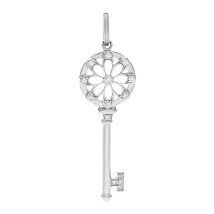 Tiffany 18K White Gold Diamond Floral Key Pendant 1 of 3