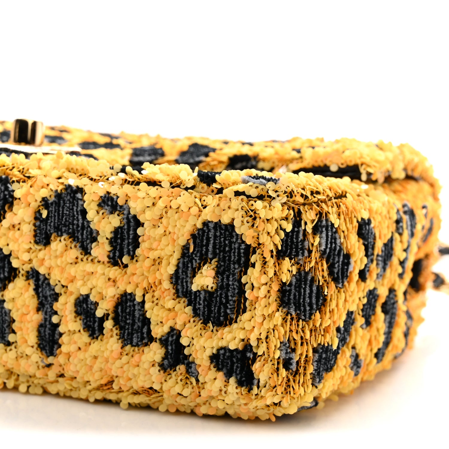 Chanel Sequin Mixed Fibers Leopard Print Mini Rectangular Flap Black Orange 10 of 11