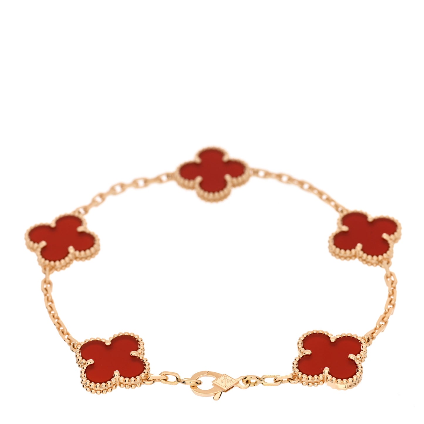 18K Yellow Gold Carnelian 5 Motifs Vintage Alhambra Bracelet