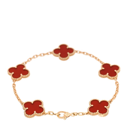Van Cleef & Arpels 18K Yellow Gold Carnelian 5 Motifs Vintage Alhambra Bracelet 2 of 4