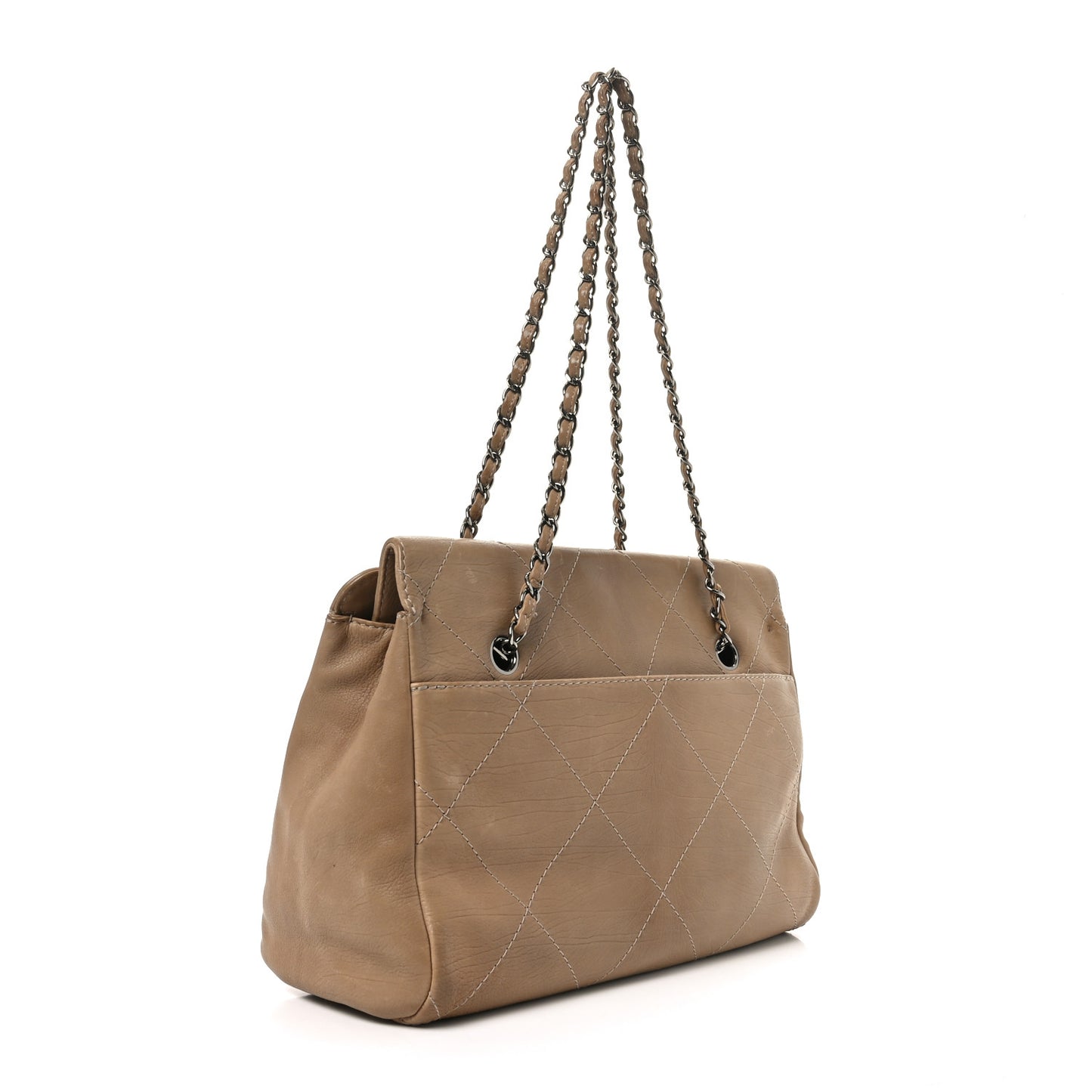 Washed Calfskin Diamond Stitch Large Hamptons Shopping Tote Beige