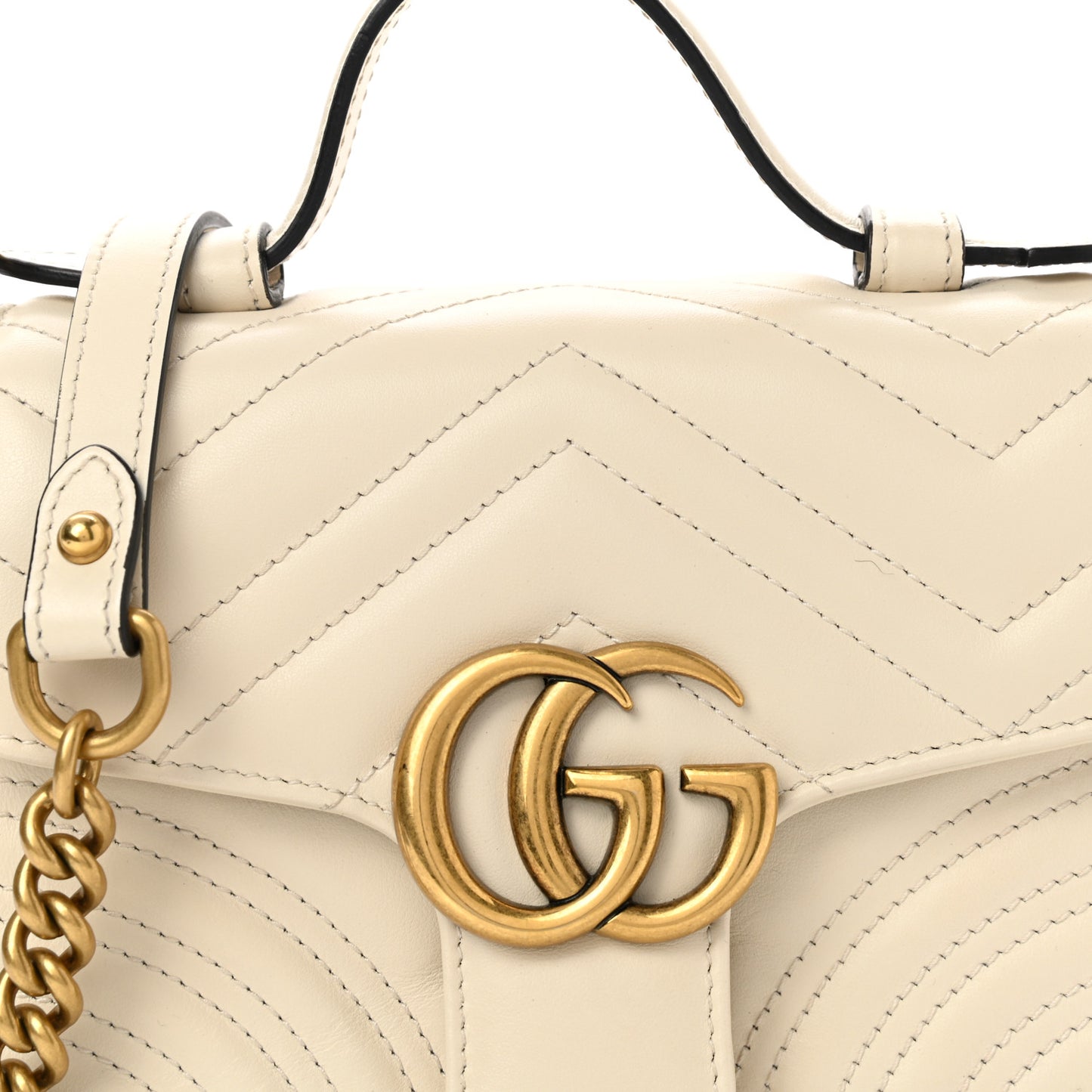 Calfskin Matelasse Mini GG Marmont Top Handle Shoulder Bag White
