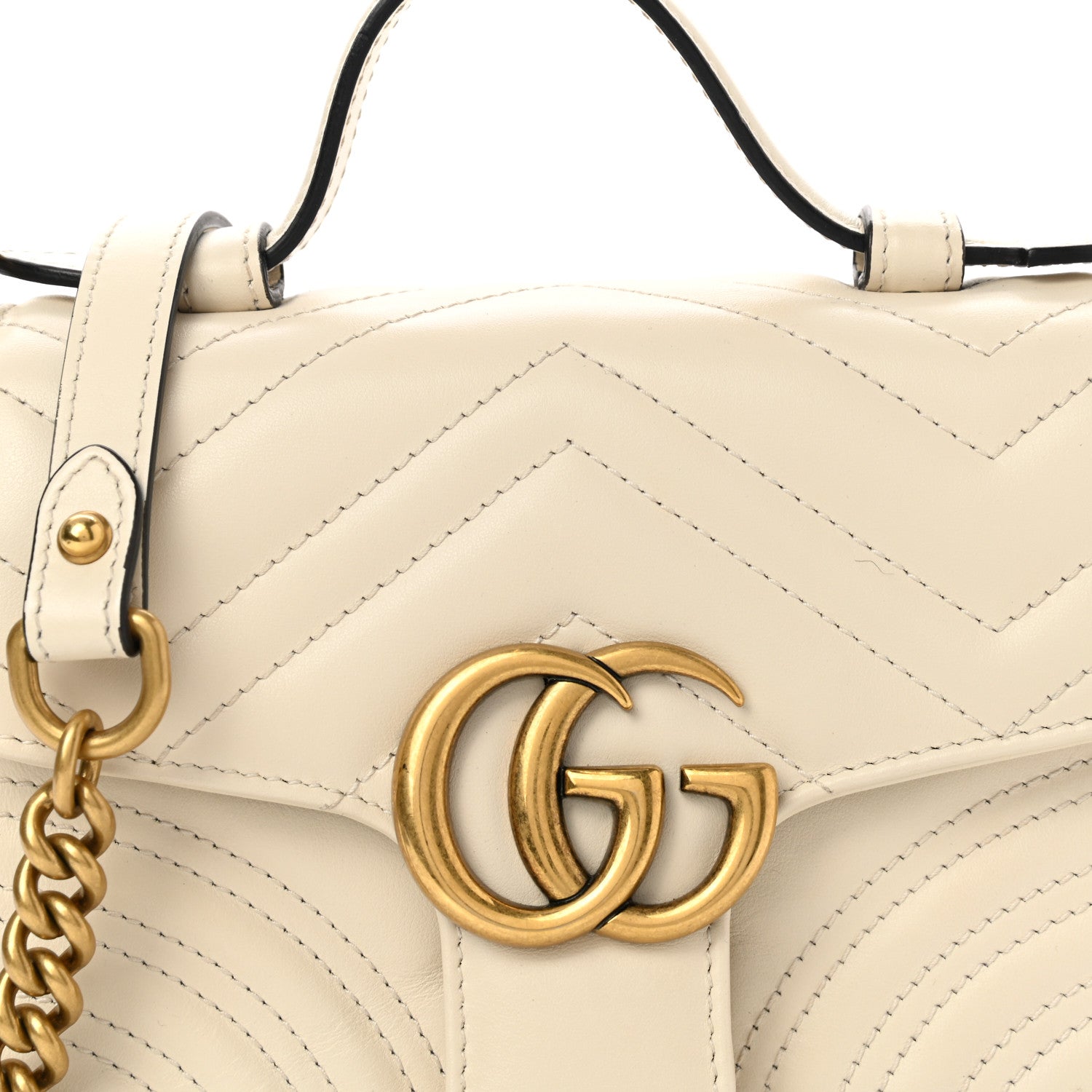 Gucci Calfskin Matelasse Mini GG Marmont Top Handle Shoulder Bag White 8 of 14