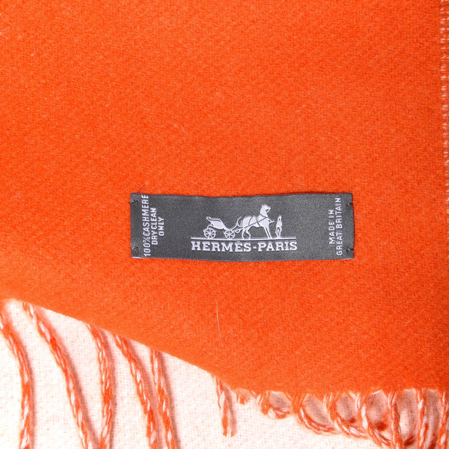 Hermes Cashmere Fringe Shawl Orange 4 of 4