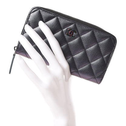 Chanel Iridescent Goatskin Quilted Small Zip Around Wallet Purple 2 of 13