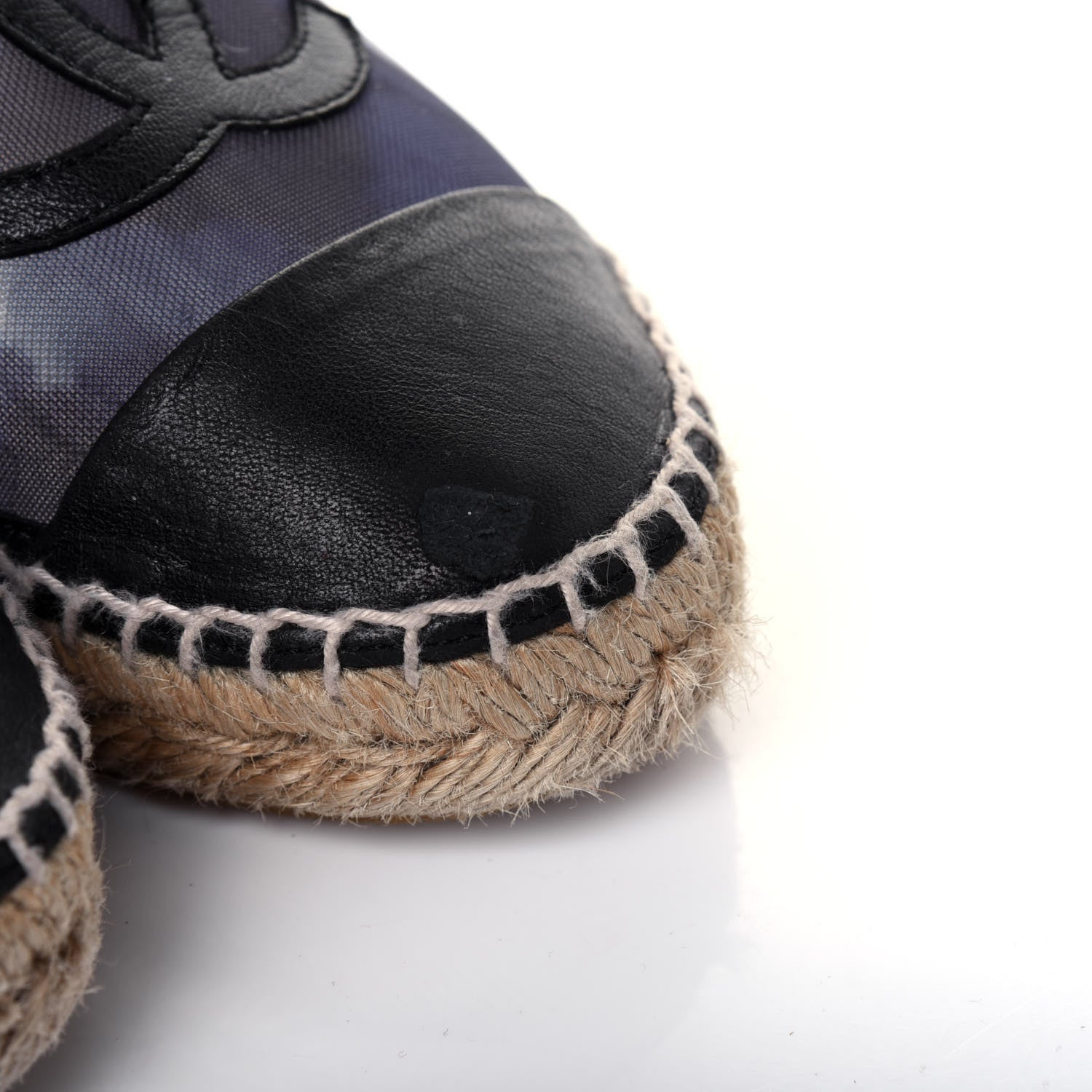 Chanel Mesh Lambskin Check Print CC Espadrilles 37 Blue Black White 20 of 21