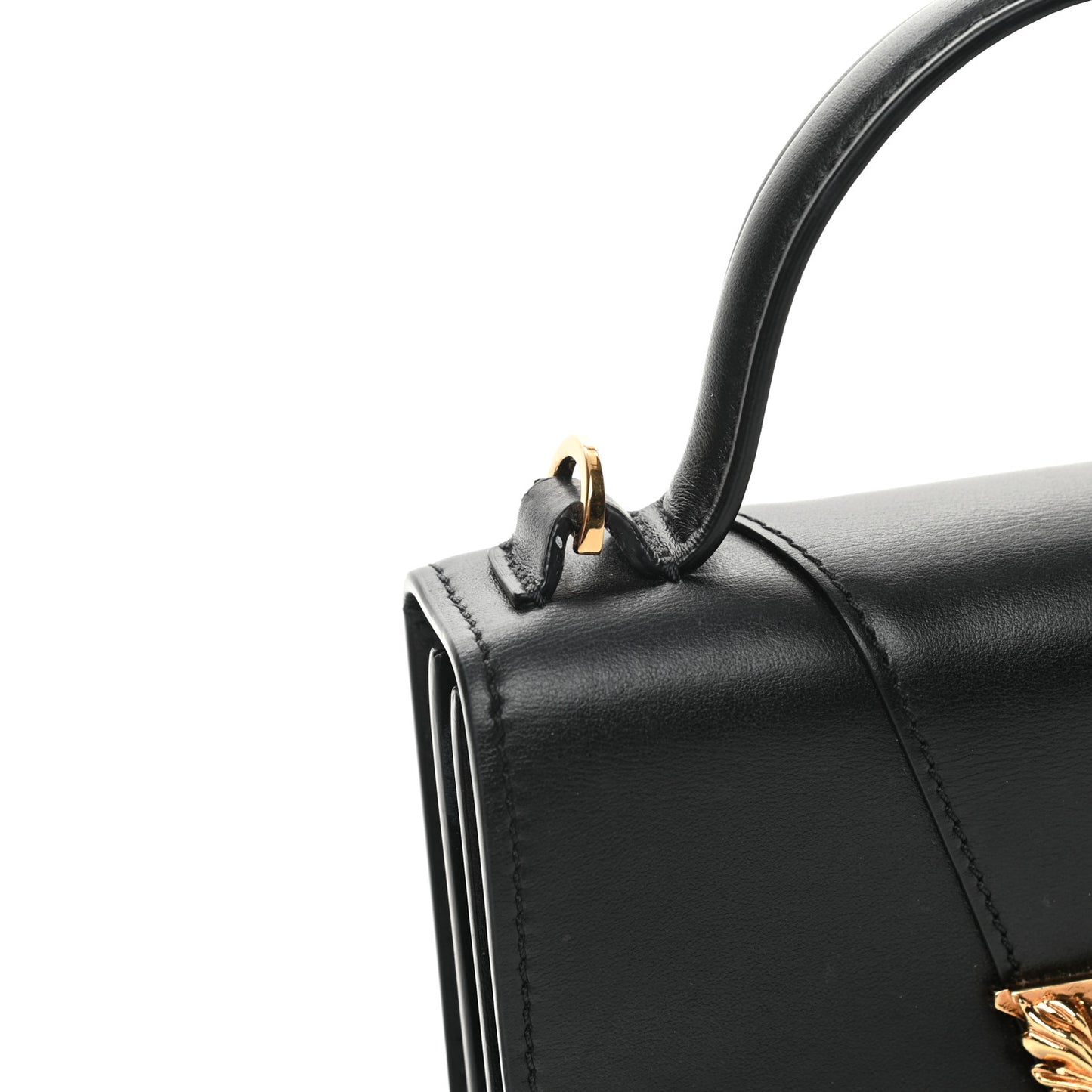 Vitello Barocco Virtus Small Top Handle Shoulder Bag Black
