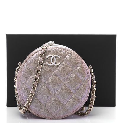 Chanel Iridescent Caviar Quilted Round Clutch With Chain Beige 11 of 11