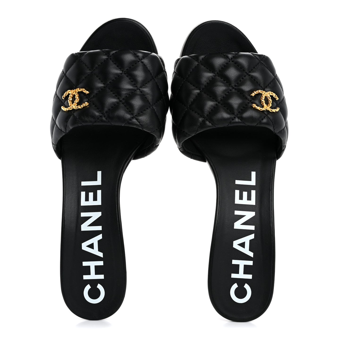 Lambskin Quilted Textured CC Mules 38.5 Black