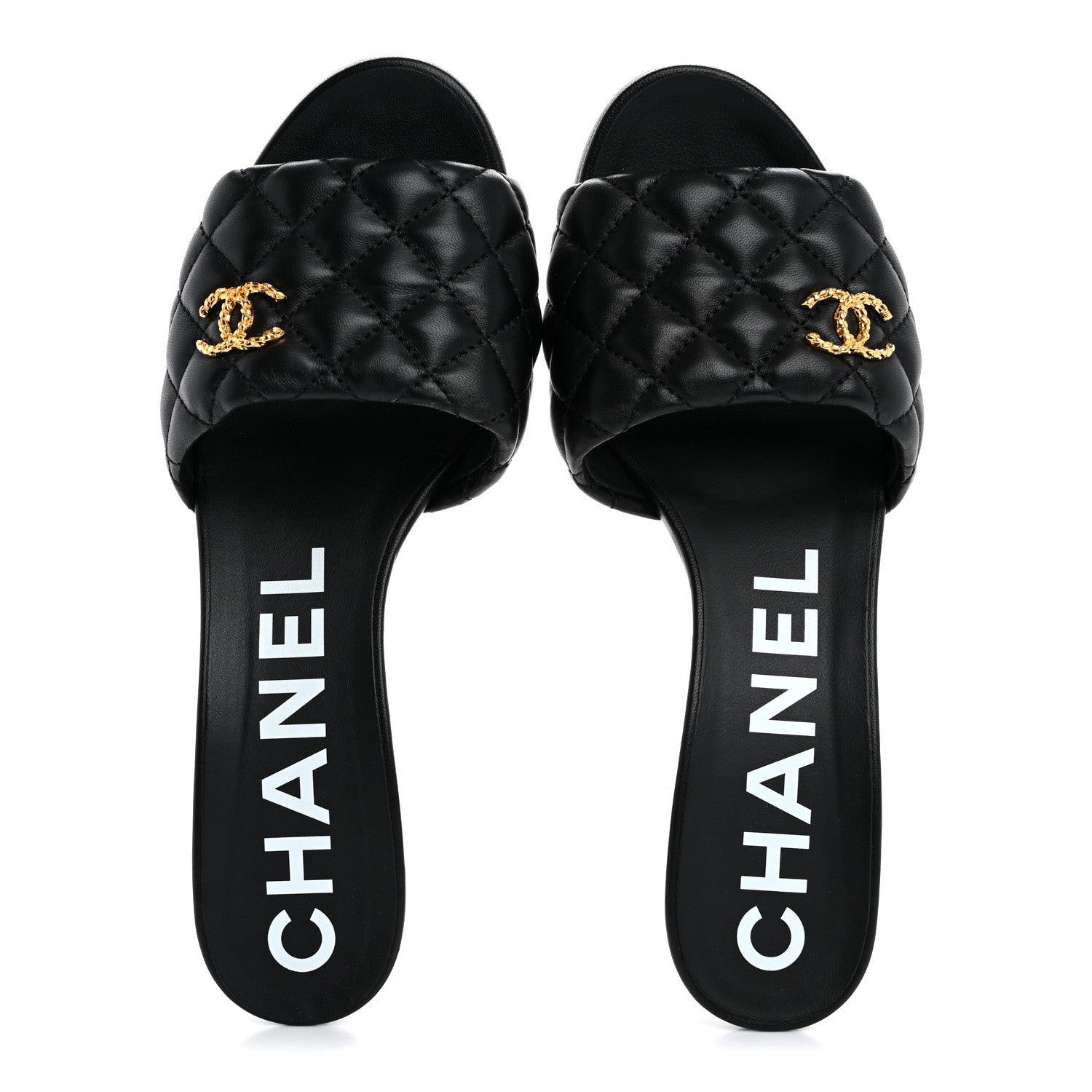 Chanel Lambskin Quilted Textured CC Mules 38.5 Black 2 of 10