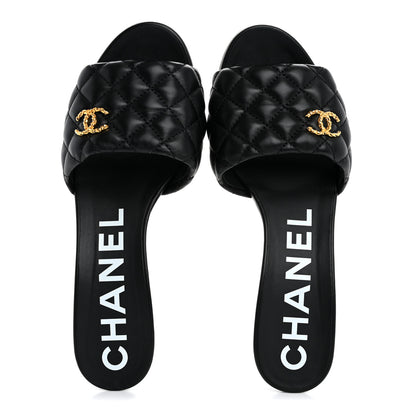 Chanel Lambskin Quilted Textured CC Mules 38.5 Black 2 of 10