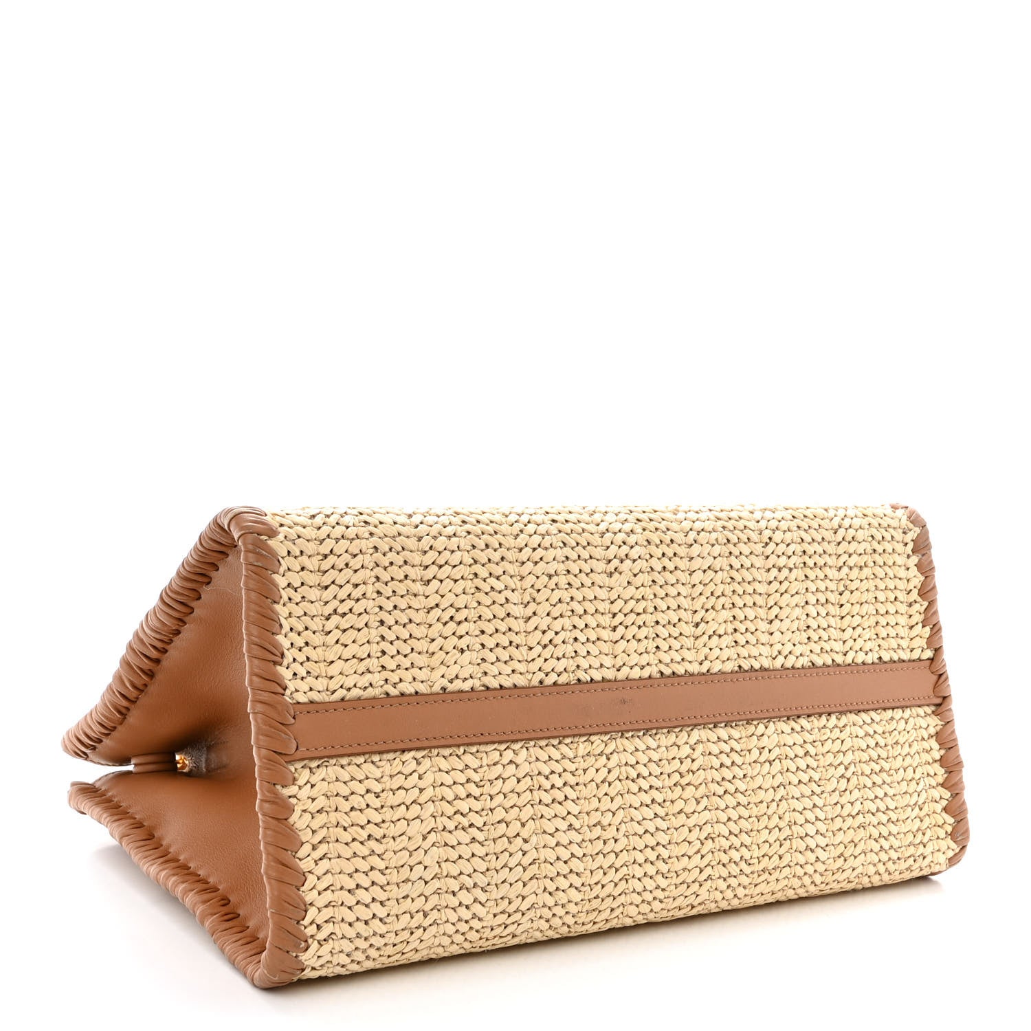 Prada Raffia City Calfskin Whipstitch Medium Paradigme Bag Naturale Caramel 4 of 22