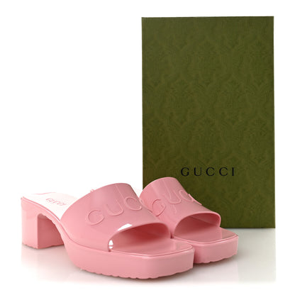 Gucci Rubber Gucci Logo Womens Platform 20/60mm Slide Sandals 40 Wild Rose 10 of 10