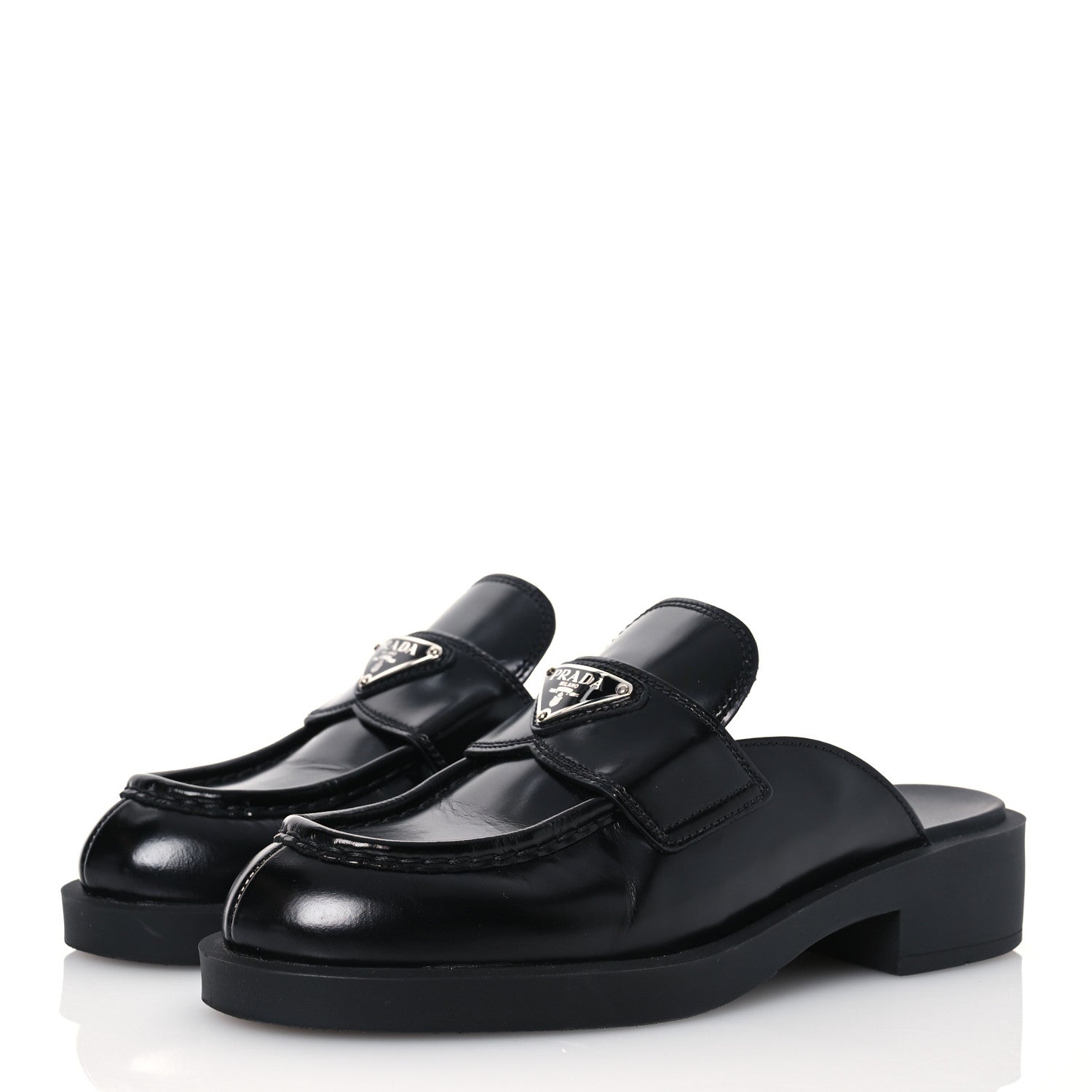Prada Spazzolato Triangle 40mm Loafer Mules 37 Black 3 of 10