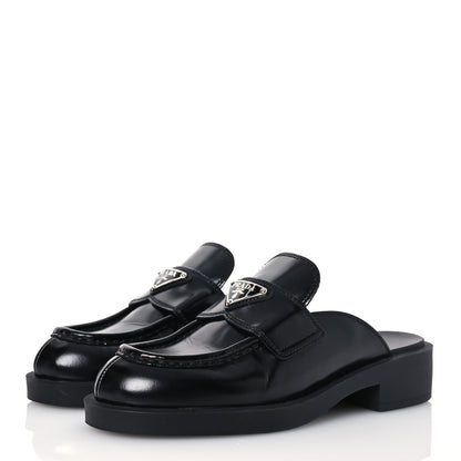 Prada Spazzolato Triangle 40mm Loafer Mules 37 Black 3 of 10