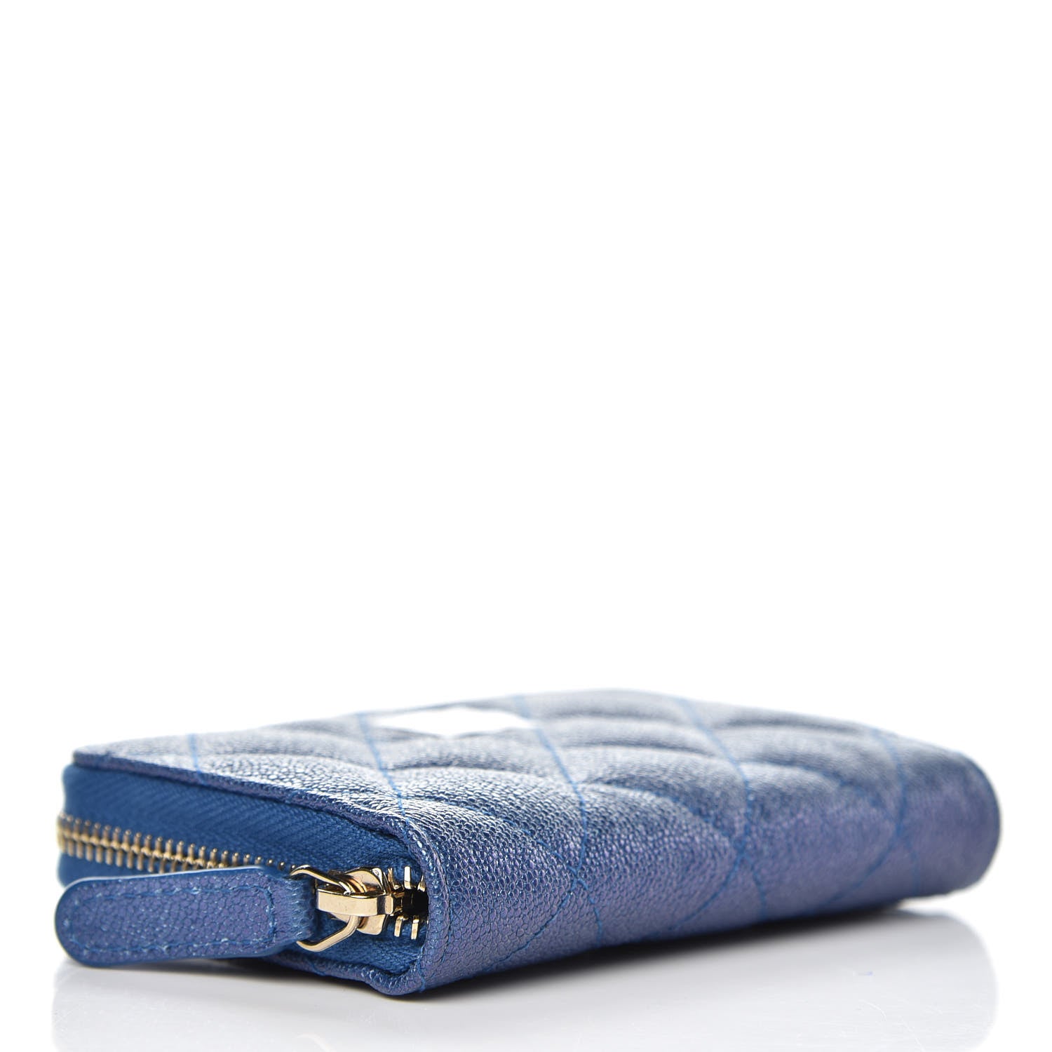 Chanel Metallic Caviar Quilted Zip Coin Purse Dark Blue 4 of 9