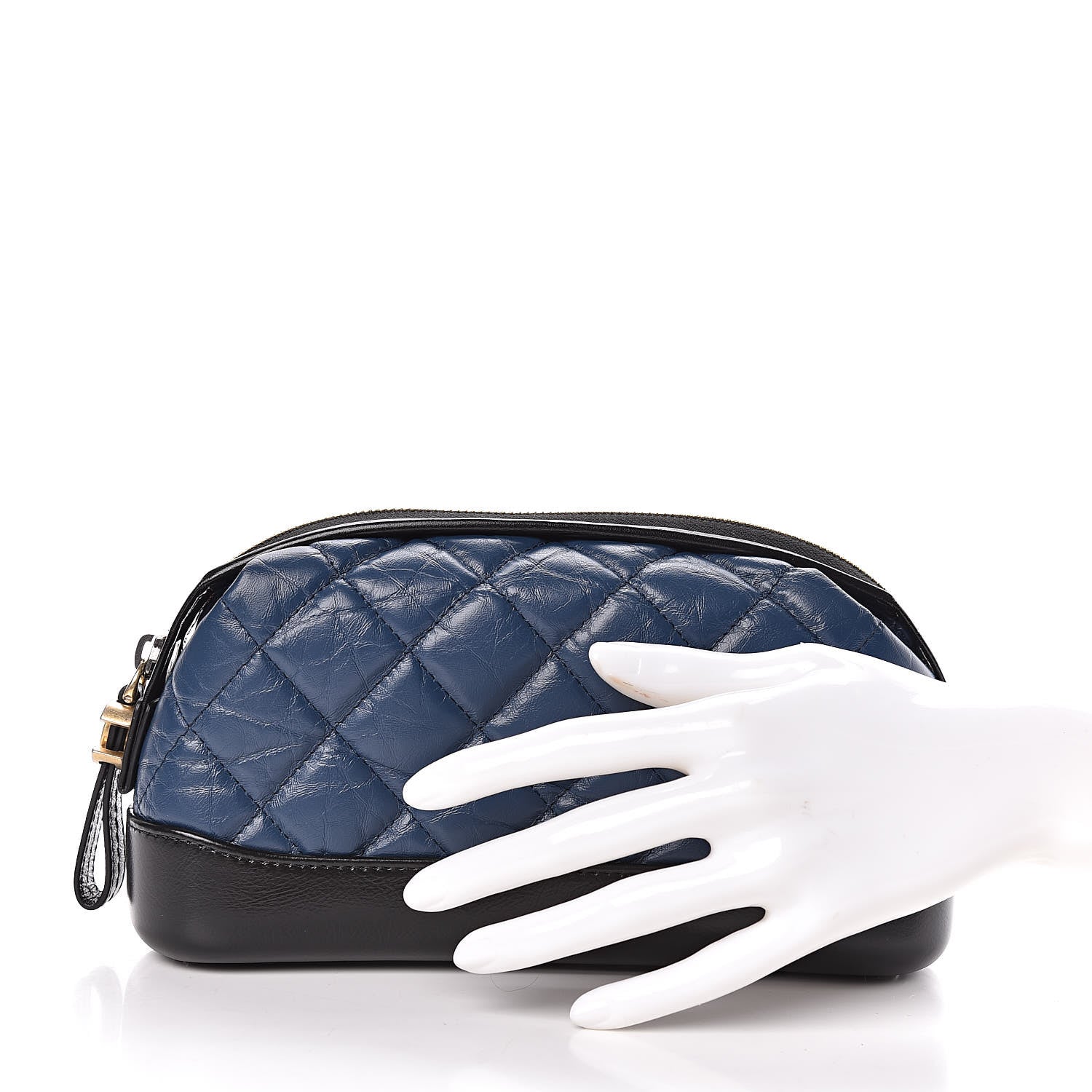 Chanel Aged Calfskin Quilted Gabrielle Classic Pouch Blue Black 2 of 9