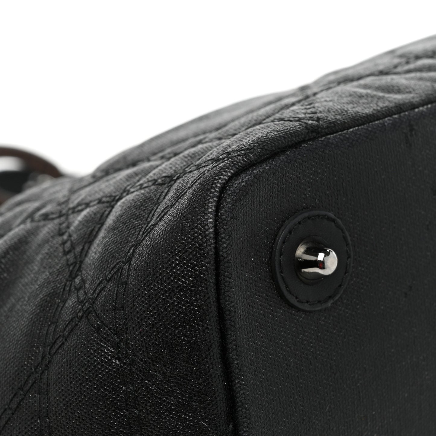 Coated Canvas Cannage Large Panarea Wood Tote Black