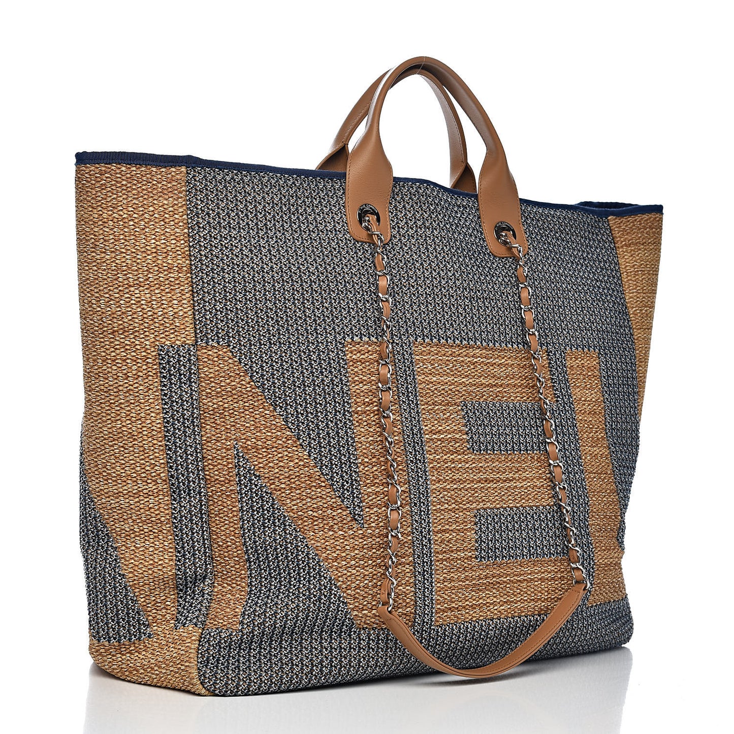 Mixed Fibers Large Maxi Shopping Bag Blue Beige