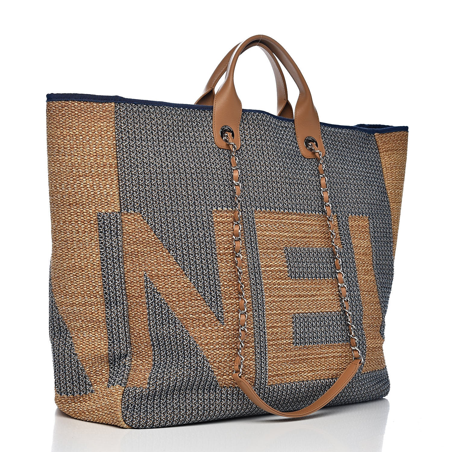 Chanel Mixed Fibers Large Maxi Shopping Bag Blue Beige 3 of 11