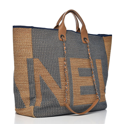 Chanel Mixed Fibers Large Maxi Shopping Bag Blue Beige 3 of 11