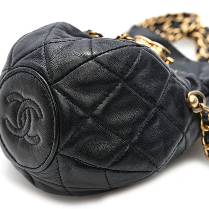 Chanel Shiny Lambskin Quilted Mini Drawstring CC Bucket Bag Black 9 of 10