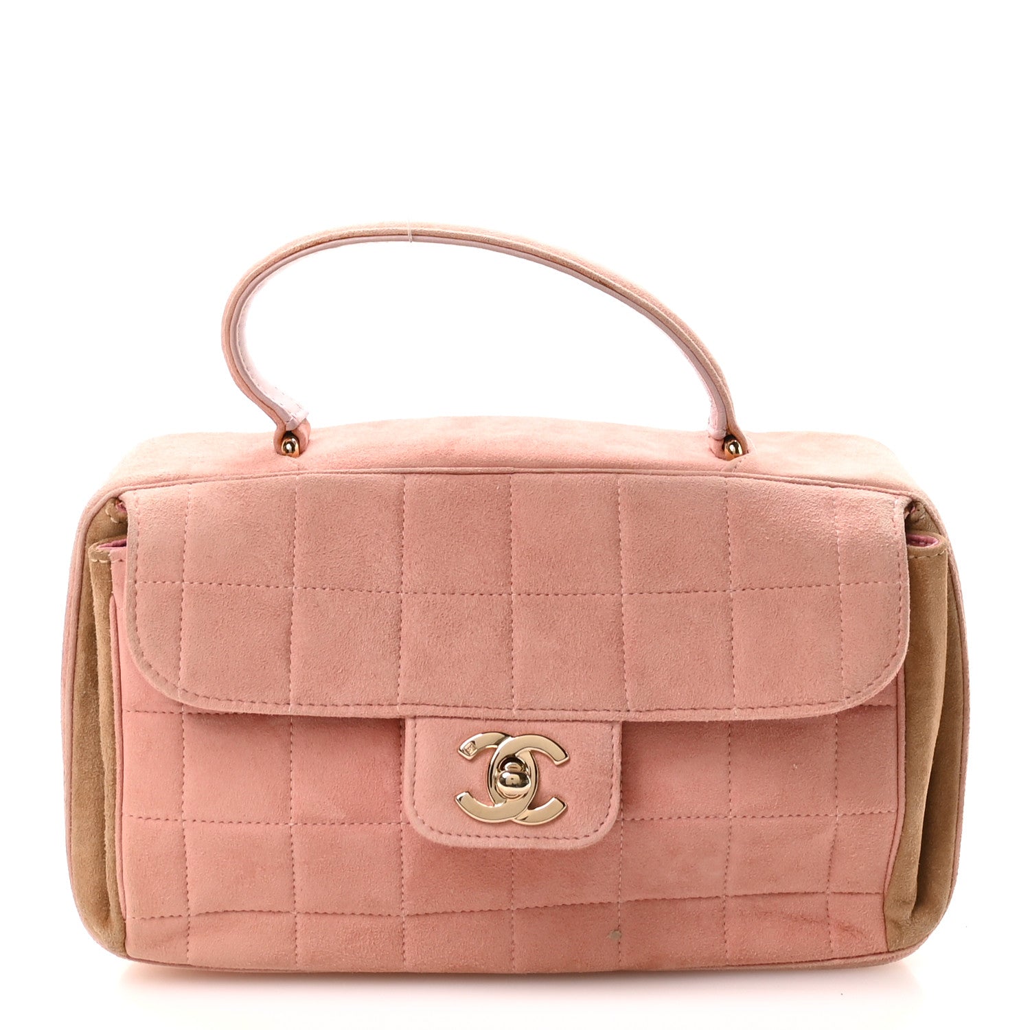 Chanel Suede Chocolate Bar Top Handle Flap Pink Beige 1 of 11