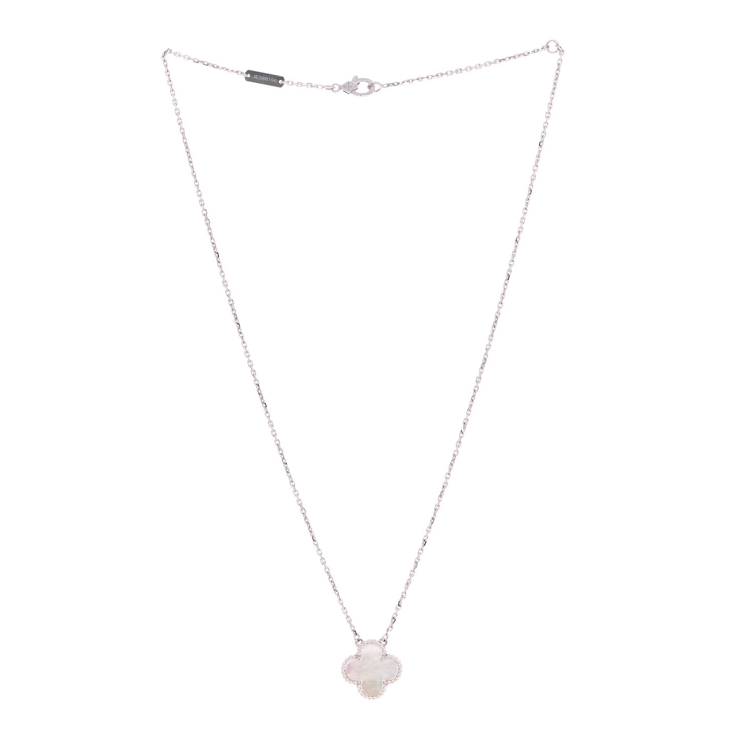 18K White Gold Mother of Pearl Vintage Alhambra Pendant Necklace