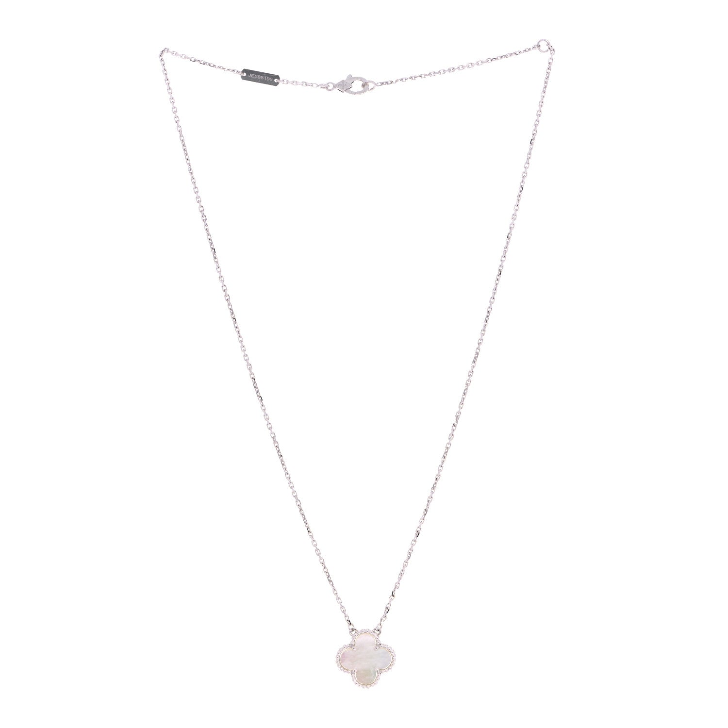 Van Cleef & Arpels 18K White Gold Mother of Pearl Vintage Alhambra Pendant Necklace 3 of 6