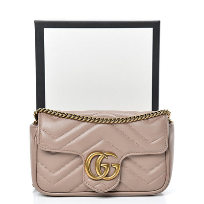 Gucci Calfskin Matelasse Super Mini GG Marmont Shoulder Bag Porcelain Rose 18 of 18