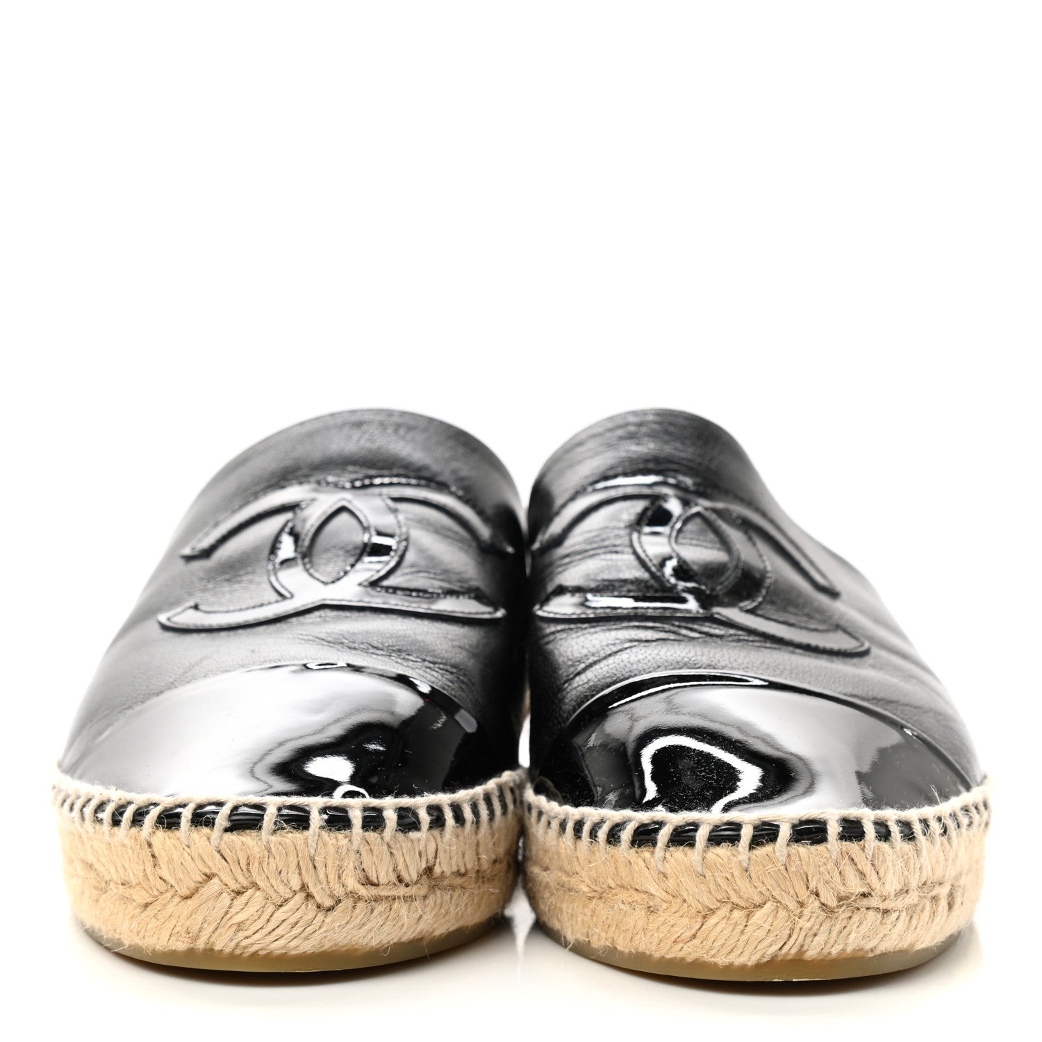 Chanel Iridescent Goatskin Patent CC Espadrille Mules 40 Black 3 of 9