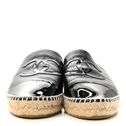 Chanel Iridescent Goatskin Patent CC Espadrille Mules 40 Black 3 of 9