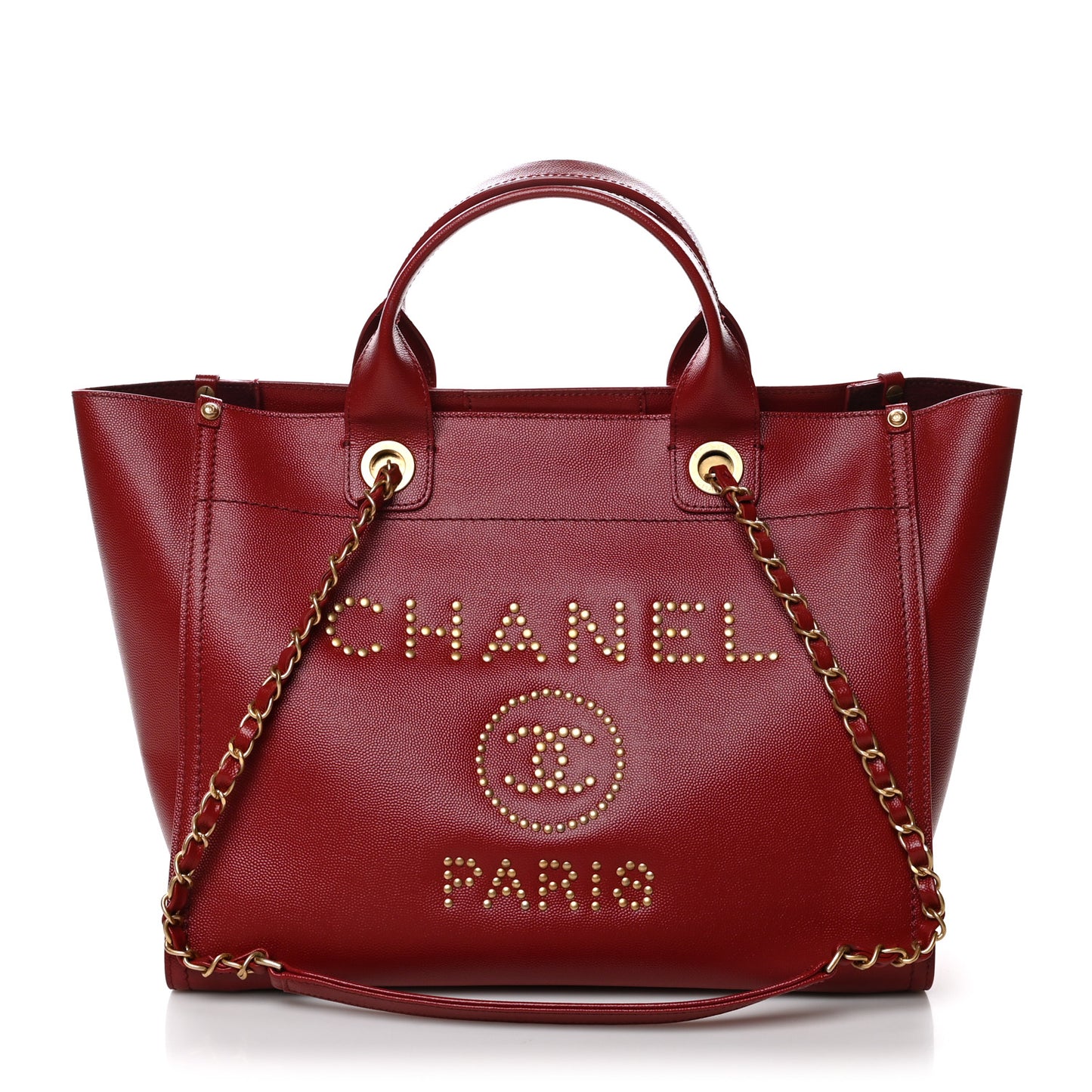 Caviar Small Studded Deauville Tote Red