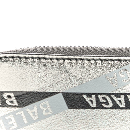 Balenciaga Metallic Calfskin Losange Monogram Everyday Zip Around Card Case Silver Black White 14 of 14