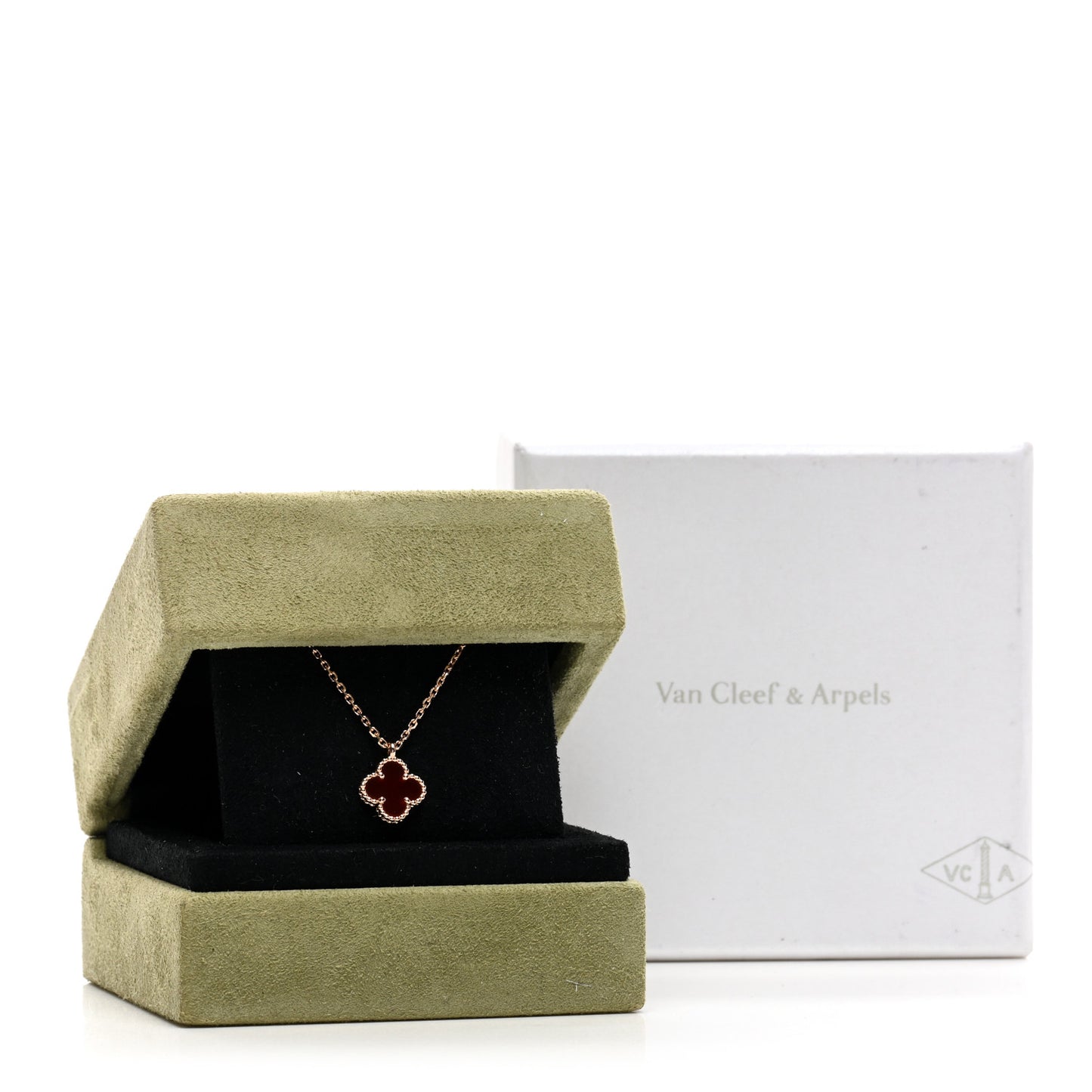 18K Rose Gold Carnelian Sweet Alhambra Pendant Necklace