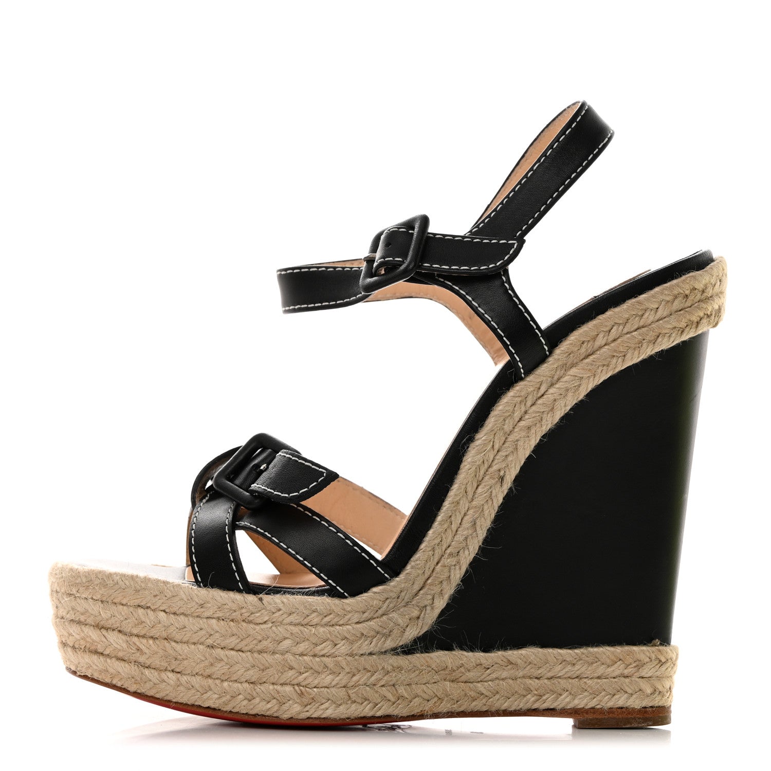 Christian Louboutin Calfskin Rope Zero Problem 140 Espadrille Wedges 38 Black 1 of 8