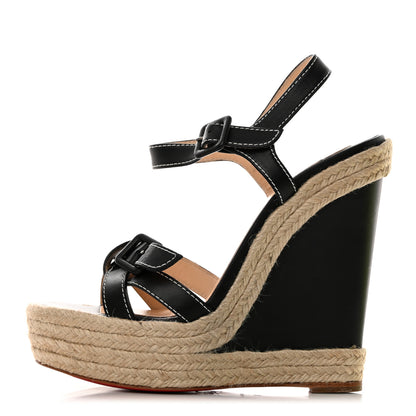 Christian Louboutin Calfskin Rope Zero Problem 140 Espadrille Wedges 38 Black 1 of 8