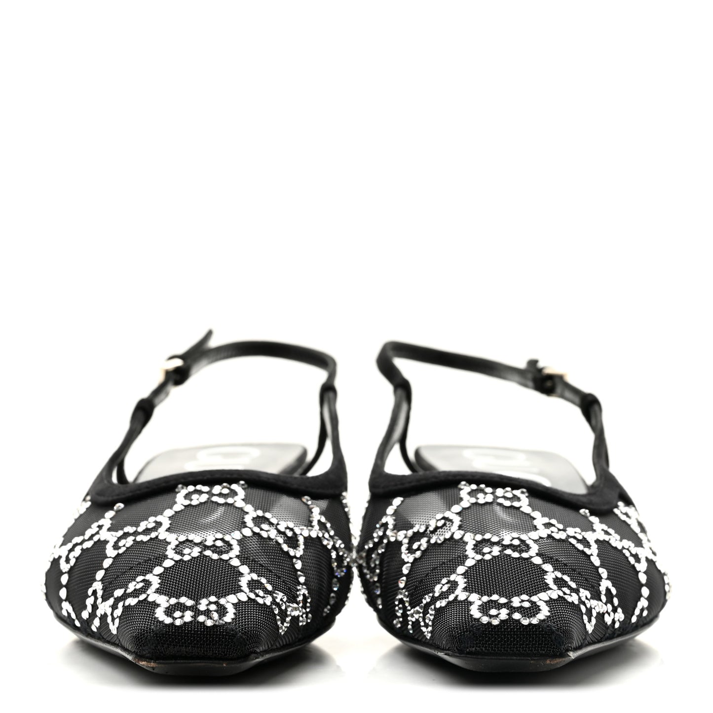 Suede Mesh Crystal GG Monogram Slingback Pumps 36.5 Black